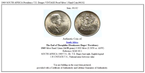 1969 ZA 1969-BEN DÉL-AFRIKA Elnökség T. E. Donges VINTAGE 1 Rand Jó Hitelesített