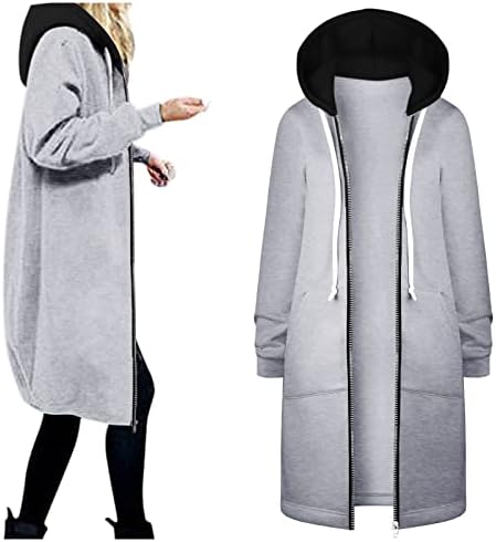 Női Meleg Zsebében Outwear Cipzár Nyitva kapucnis felső Pulóver, Hosszú, egyszínű Kabátot, Zakót ok-Okozati Divat Felső