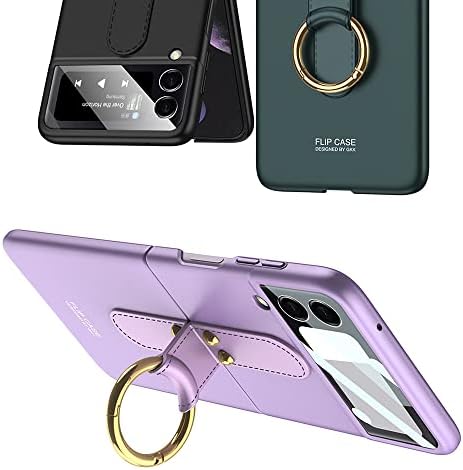DOOTOO Samsung Galaxy Z Flip 3 Esetben Ultra Vékony, Matt PC védőburkolat a Gyűrű，Hibrid 9H Üveg All-Inclusive Kamera