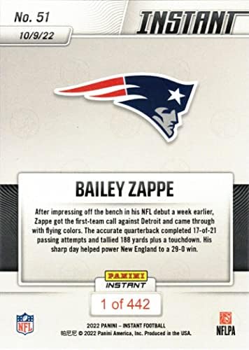 2022 Panini Azonnali Foci 51 Bailey Zappe Újonc Kártya Patriots - Csak 442 készült!