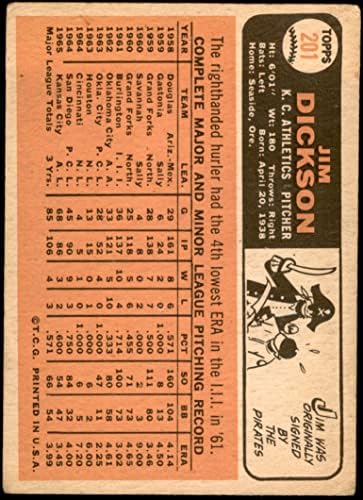 1966 Topps 201 Jim Dickson Kansas City Atlétika (Baseball Kártya) JÓ Atlétika