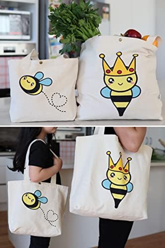Littlebit & Vix Aranyos Méh Újrahasznosítható Vászon Tote Bags - Ajándék Méh Szerelmeseinek, Nők, Lányok, Anya, Anyu