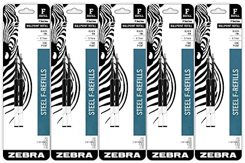 Zebra Pen-F-Sorozat Golyóstoll Rozsdamentes Acél Toll Utántöltő, Jó Pont, 0.7 mm, Fekete Tinta, 2-Gróf