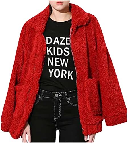 A nők 2022 Divat Téli Kabát Hajtókáját Gyapjú Fuzzy Ál Shearling Bozontos Kabát, Meleg Túlméretezett Cipzár Teddy Outwear