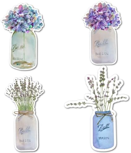 Készlet 4 Virágos Akvarell befőttes üveg Virágok Matricák Vízálló