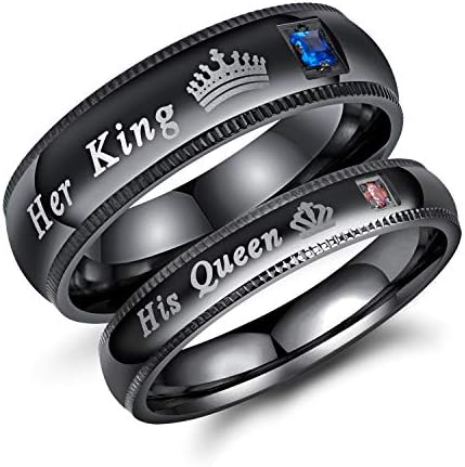 2db sor A Neki Megfelelő Ígéret Gyűrű a Párok, Fekete Rozsdamentes Acélból készült, A Királynő & A Király Esküvő, Eljegyzés