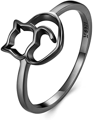 WOSTU Fekete Macska Gyűrű a Nők 925 Sterling Ezüst Cica Gyűrű Pet Kecses Gyűrű Wrap Egymásra Nyilatkozat Gyűrűk Állat