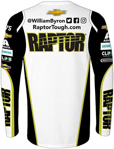 Kockás Zászló Sport William Byron 2023 Hosszú Ujjú Raptor Szublimált Egységes Pit Személyzet T-Shirt Fehér