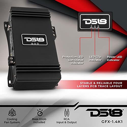 DS18 GFX-1.4K1 Car Audio Erősítő 1-Csatornás Class-D Teljes körű Monoblokk 1400 Watt Rms 1-Ohm - Kompakt Design, Könnyű