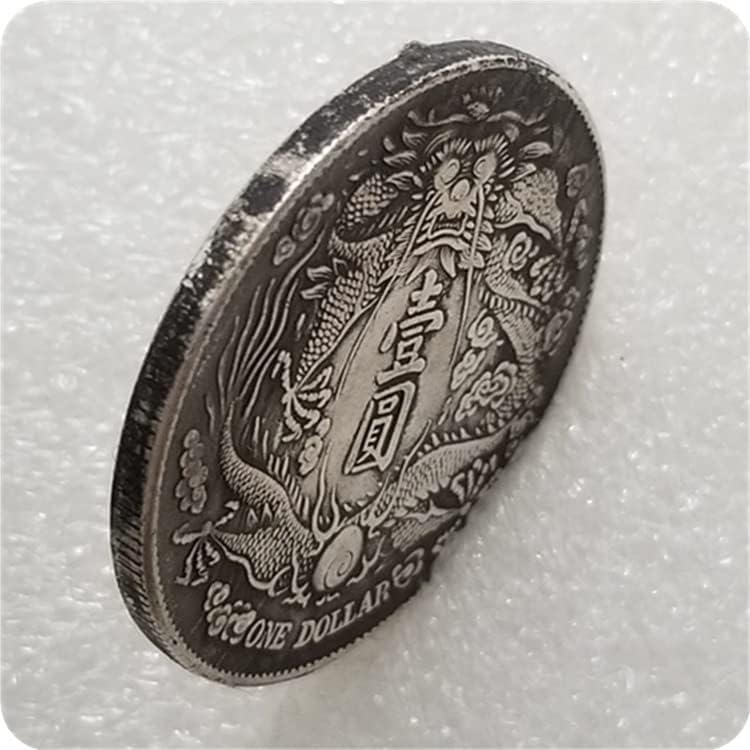 Antik Kézműves Megvastagodott Qing Ezüst Érme Xuantong Három Évben egy-Jüan Régi Ezüst pénzt 0176