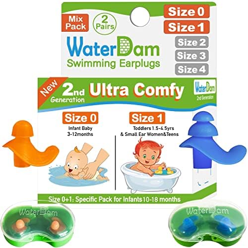 WaterDam Úszás füldugó Jó Vízálló Ultra Kényelmes Füldugó Megakadályozzák Úszó Fül (Méret: 0+1: Baba 10-18months (Narancssárga)