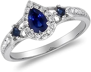 Gin & Grace 14K Fehér Arany Valódi Kék Zafír Gyűrű, a Gyémánt a nők | Etikailag, hitelesen & szervesen származik (Körte-Vágott)