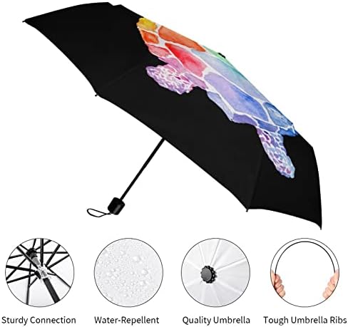 Akvarell Szivárvány Teknős 3 Redők Utazási Esernyő Anti-UV Szélálló Esernyők Divatos Auto Nyitott Esernyő