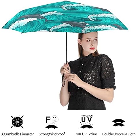 Tenger Hullámai Delfin 3 Redők Utazási Esernyő Anti-UV Szélálló Esernyők Divatos Auto Nyitott Esernyő
