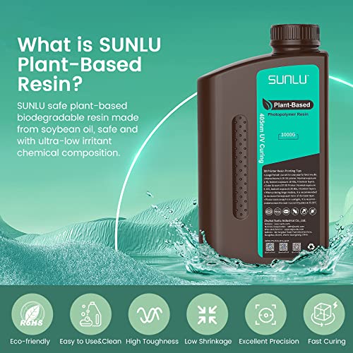SUNLU 3D-s Nyomtató Gyanta, Biztonságos, Növényi Alapú, biológiailag Lebomló Gyanta: LCD/DLP/SLA 3D Nyomtatás, 405nm