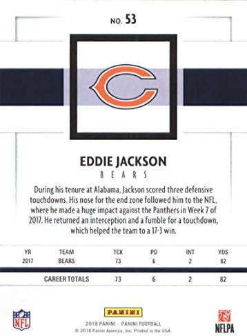 2018 Panini NFL-Foci 53 Eddie Jackson Chicago Bears Hivatalos Kereskedési Kártya