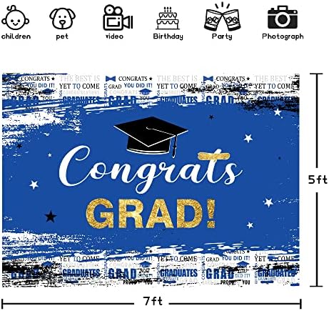 AMBZEK Érettségi Fél Congrats Grad Hátterekkel 7x5ft Kék Fehér Diplomás Hátteret Ünnep Congraduation Parti Dekoráció,