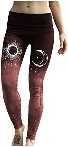 Női Jóga Nadrág Egyenes Láb Szüreti Nap, a Hold Grafikus Gradiens Alkalmi Szűk Szakaszon Társalgó Leggings