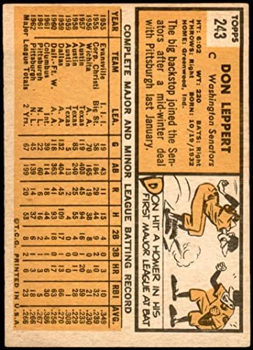 1963 Topps 243 Ne Leppert Washington Senators (Baseball Kártya) Dean Kártyák 2 - JÓ Szenátorok