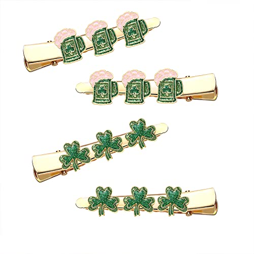 4db St. Patricks Haj Klipek Zöld Szerencsét Lóhere Hairclips Csillogó Zöld Lóhere Hajtűket a Nők Ír Ünnep Hajtűket