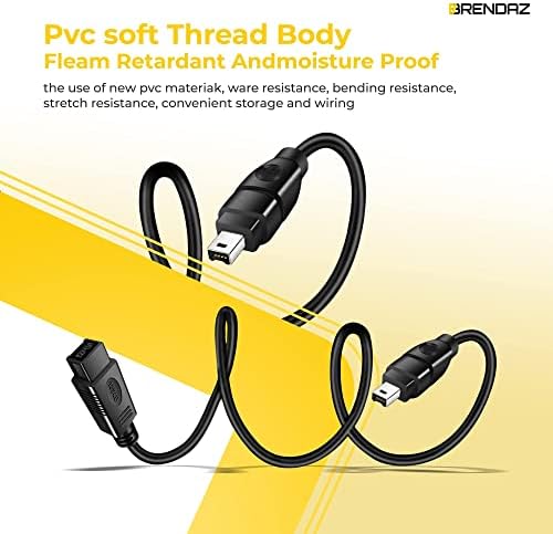 BRENDAZ - Ultra Speed FireWire Kábel – kiváló Minőségű 9-tűs Férfi 4-pin Férfi DV Kábel Működik a Kamera, Laptop, Pro