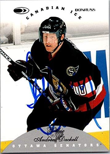 Autogramot Raktár 652375 Andreas Dackell Dedikált Jégkorong Kártya - Ottawa Senators, FT 1996 Donruss Kanadai Jégen