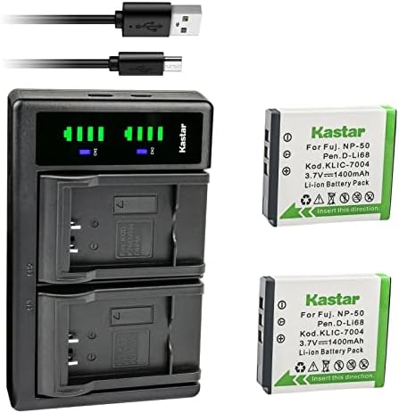 Kastar 2-Pack FNP-50 Akkumulátor LTD2 USB Töltő Csere Fujifilm NP-50 NP-50A Akkumulátor, Nikon BC-50, BC-45W Töltő,