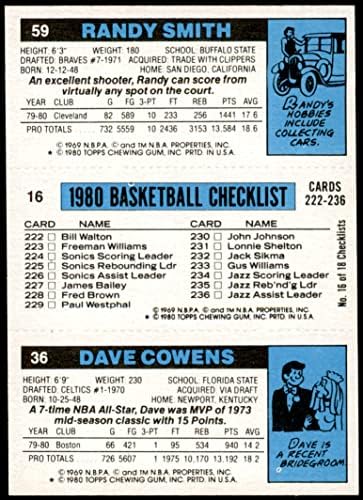 1980 Topps 36/16 / 59 Dave Cowens/Paul Lehet/Randy Smith (Kosárlabda Kártya) NM/MT