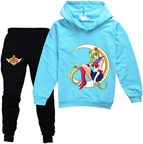 HUANXA Gyerekek Sailor Moon Melegítő Aranyos Pulóver Kapucnis, majd Kocogás Nadrág 2 Db Alkalmi Pulóver Illik