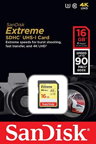 SanDisk 16GB Extreme SDHC UHS-én Memóriakártya - 90MB/s, C10, U3, V30, 4K UHD, SD Kártya - SDSDXNE-016G-GNCIN