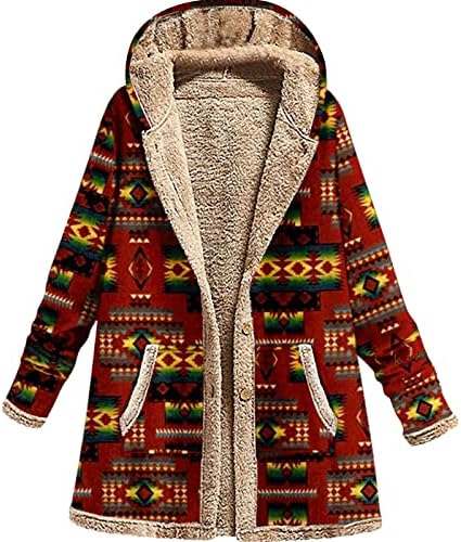 Sherpa Bélelt Kabát Női Vintage Western Nyomtatás Vastag Polár Kabát, Hosszú Ujjú Meleg Téli Kabát Kapucnis Outwear