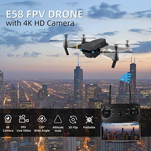 E58 Drónok Kamera Felnőtt/Gyerek/ Kezdőknek, Összecsukható 4K Drón, 1080P HD Kamera RC Quadcopter, WiFi FPV Élő Video,