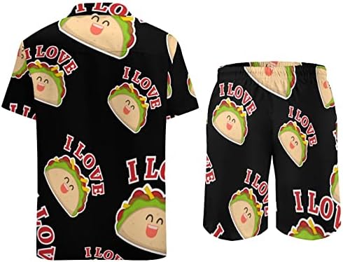 BAIKUTOUAN Szeretem Taco Férfi 2 Darab Hawaii Ing, Öltöny Alkalmi Laza Gomb Lefelé Top & Beach Nadrág Nyaralás Ruhák