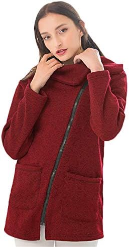 Andongnywell a Nők Oldalán Cipzár Plusz Kasmír kabát Kabát Felsőruházat Magas Nyakú Fél Zip Outwears (Bor, Vörös,Közepes)