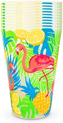 Ananász Flamingo Műanyag Poharak - Csomag 20 | Tökéletes 20oz Frost Flex többször használatos Poharak Nyári, Trópusi,