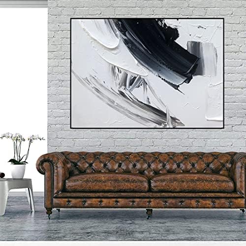 fekete-fehér Absztrakt kezét vastag oill festmény Modern téma stílus wall art díszítő festés (Bekeretezett-Kész Lógni,24x20inch)