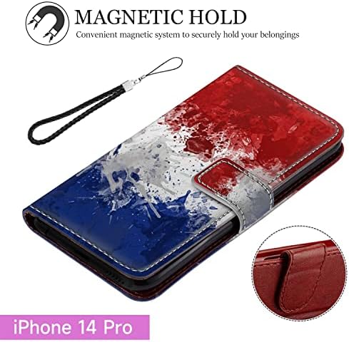 SHUIZG Pénztárca tok iPhone 14 Pro a francia Zászló Flip tok Védelmet PU Bőr Kitámasztó, valamint Kártya Slot Csuklópántot